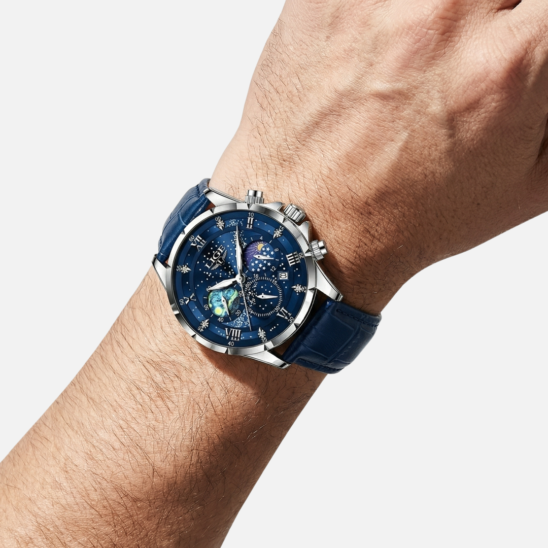 Mondphasen Chronographenuhr mit Datumsanzeige für Herren