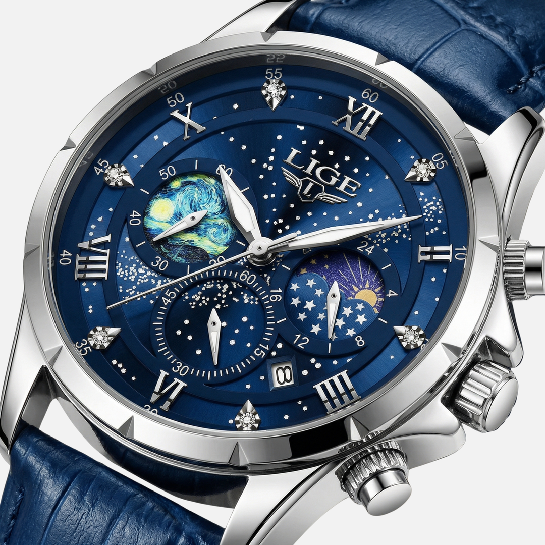 Mondphasen Chronographenuhr mit Datumsanzeige für Herren