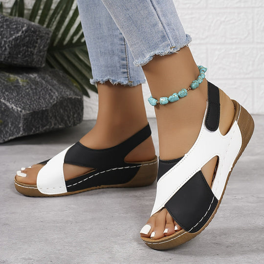 Niedrige Keilsandalen für Damen | Klettverschluss