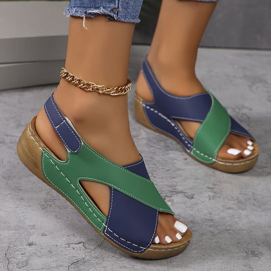 Niedrige Keilsandalen für Damen | Klettverschluss