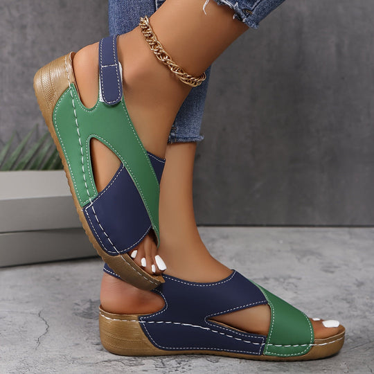 Niedrige Keilsandalen für Damen | Klettverschluss