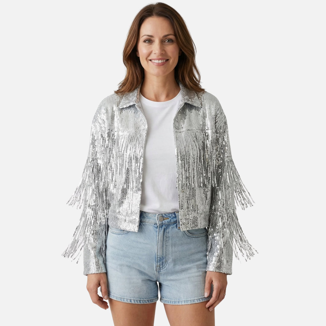 Pailletten-Fransen-Jacke kurz geschnitten für Damen