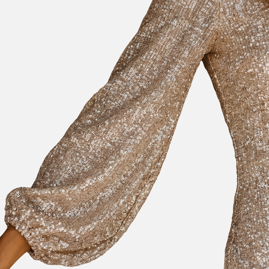 Pailletten-Abendminikleid – Langärmliger V-Ausschnitt-Stil für Damen