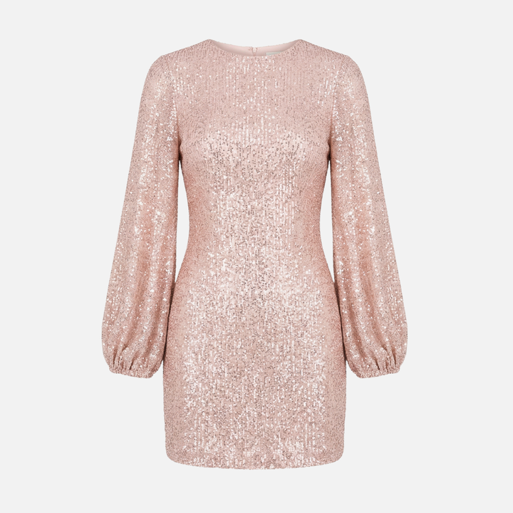 Sequin evening mini dress – long-sleeve V-neck style for women