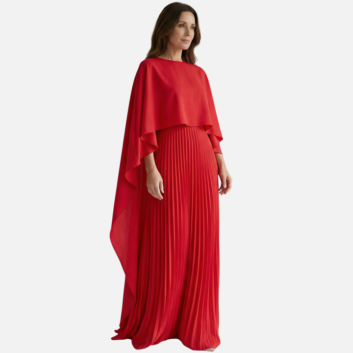 Plissee Chiffon Maxikleid Cape Overlay in weiter Passform für Damen