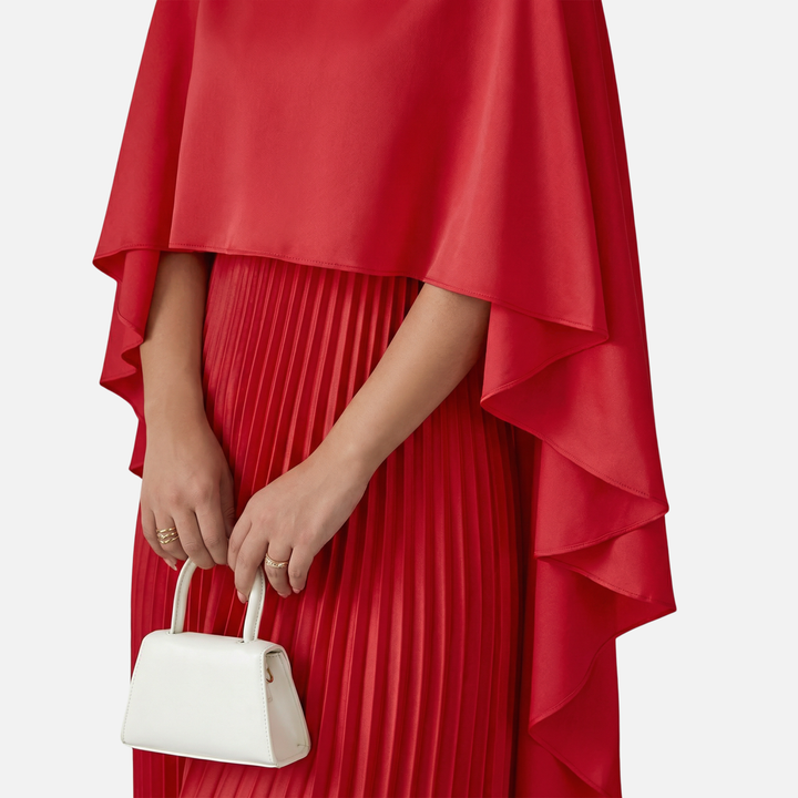 Plissee Chiffon Maxikleid Cape Overlay in weiter Passform für Damen