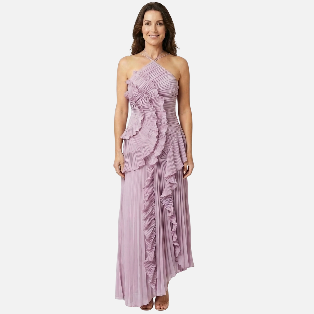 Plissee Chiffon Maxikleid Neckholder mit Rüschen für Damen