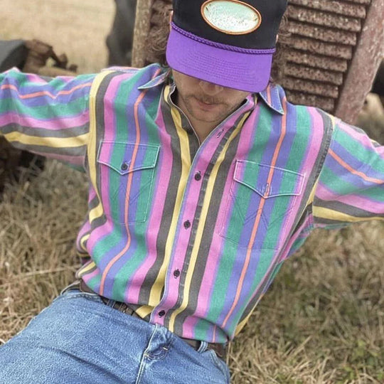 Retro gestreiftes Herren-Polohemd | Langärmelig