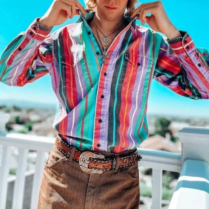 Retro gestreiftes Herren-Polohemd | Langärmelig