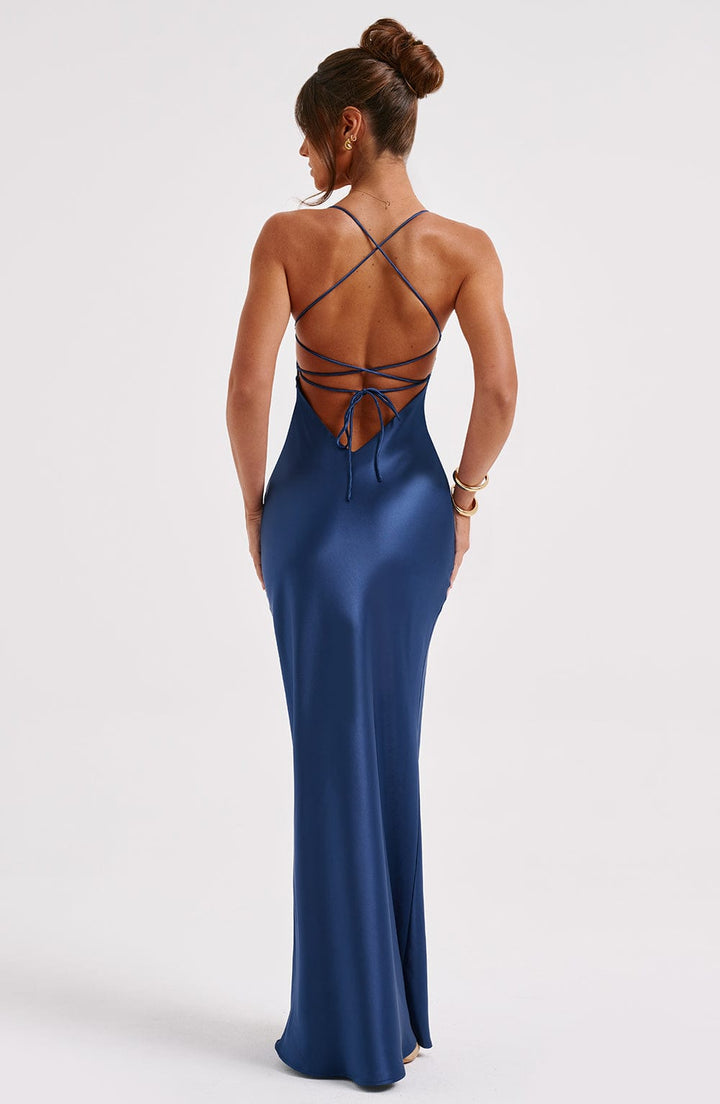 Satin Slip Maxikleid mit Kreuztraegern fuer Damen 11
