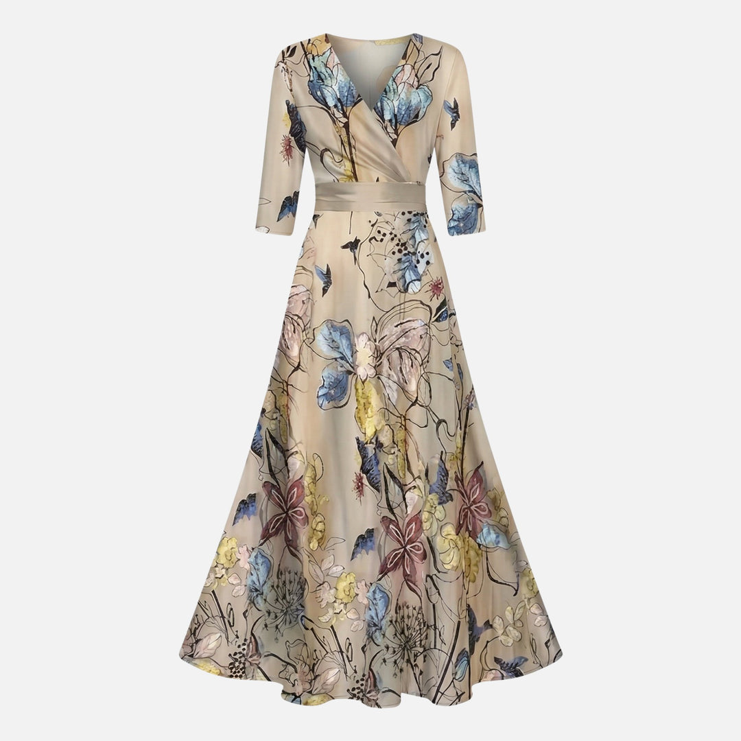 Satin Wickelkleid mit V-Ausschnitt Maxilänge für Damen