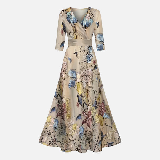Satin Wickelkleid mit V-Ausschnitt Maxilänge für Damen