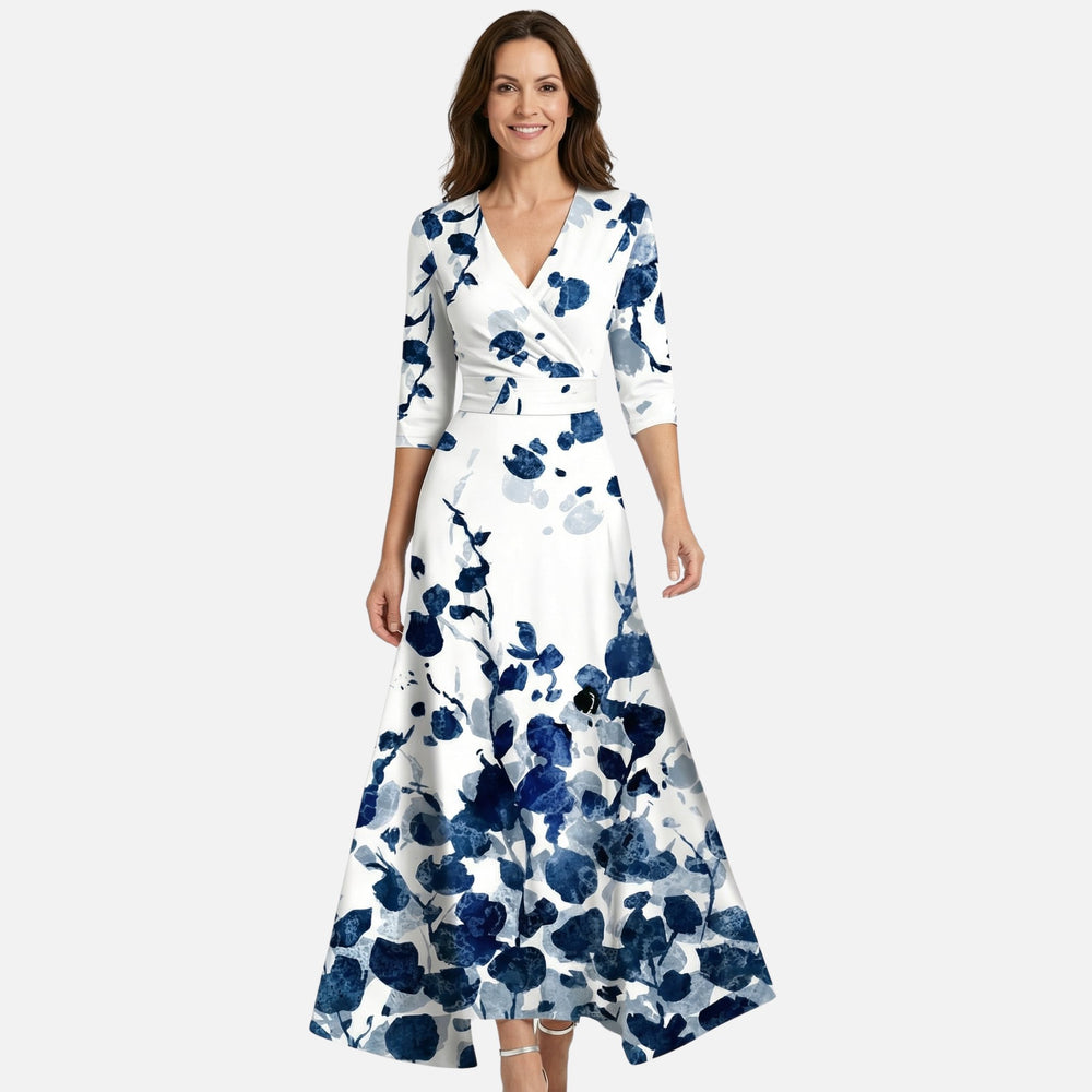 Satin Wrap Dress with V-Neck, Maxi Length for Women