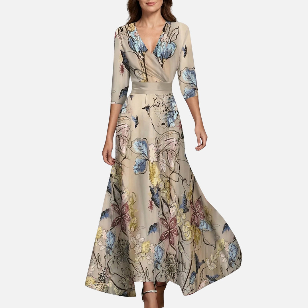 Satin Wickelkleid mit V-Ausschnitt Maxilänge für Damen