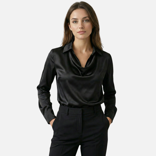 Satinkleid mit drapiertem Schalkragen für Damen