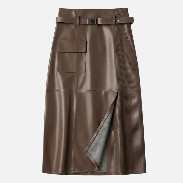 Schafsleder High-Waist Rock – Asymmetrisch mit Gürtel für Damen