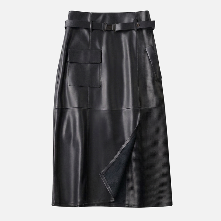 Schafsleder High-Waist Rock – Asymmetrisch mit Gürtel für Damen