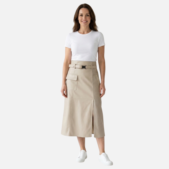 Schafsleder High-Waist Rock – Asymmetrisch mit Gürtel für Damen