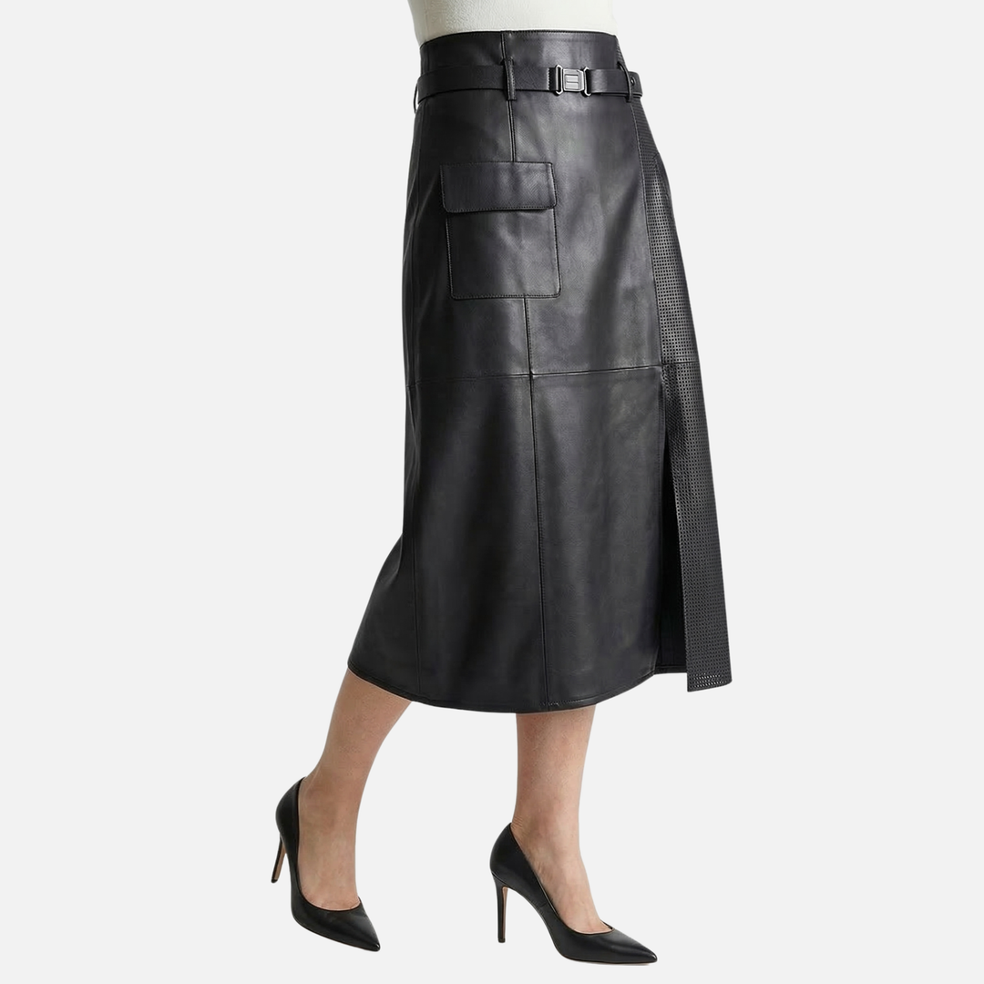 Schafsleder High-Waist Rock – Asymmetrisch mit Gürtel für Damen