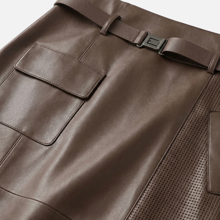 Schafsleder High-Waist Rock – Asymmetrisch mit Gürtel für Damen