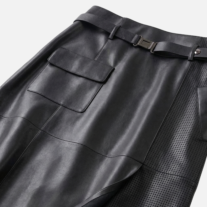 Schafsleder High-Waist Rock – Asymmetrisch mit Gürtel für Damen