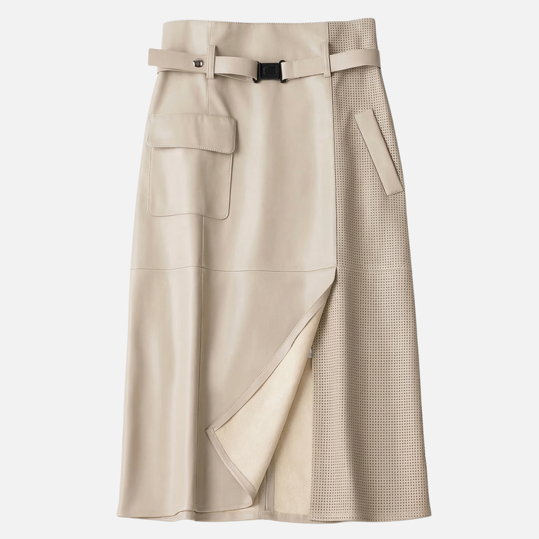 Schafsleder High-Waist Rock – Asymmetrisch mit Gürtel für Damen