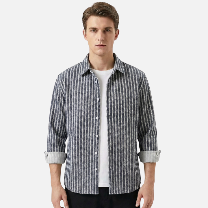Layered Shirt with Stripes and Vertical Pattern for Men
