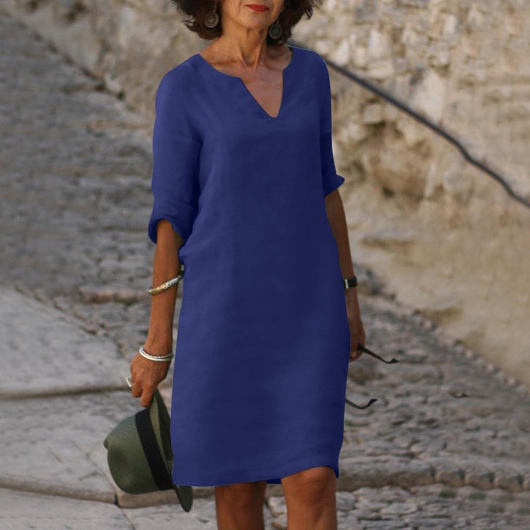 Freizeitkleid mit V-Ausschnitt für Damen | Midi