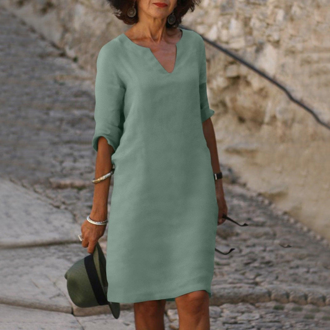 Freizeitkleid mit V-Ausschnitt für Damen | Midi