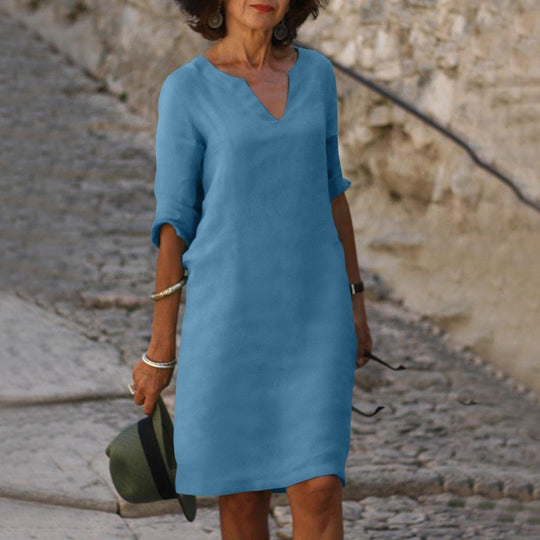 Freizeitkleid mit V-Ausschnitt für Damen | Midi