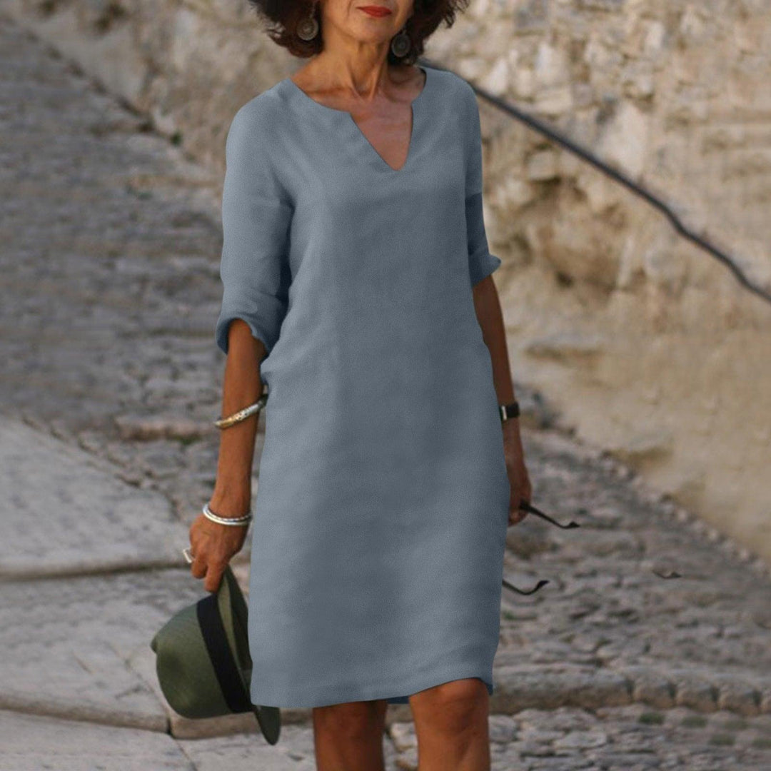 Freizeitkleid mit V-Ausschnitt für Damen | Midi
