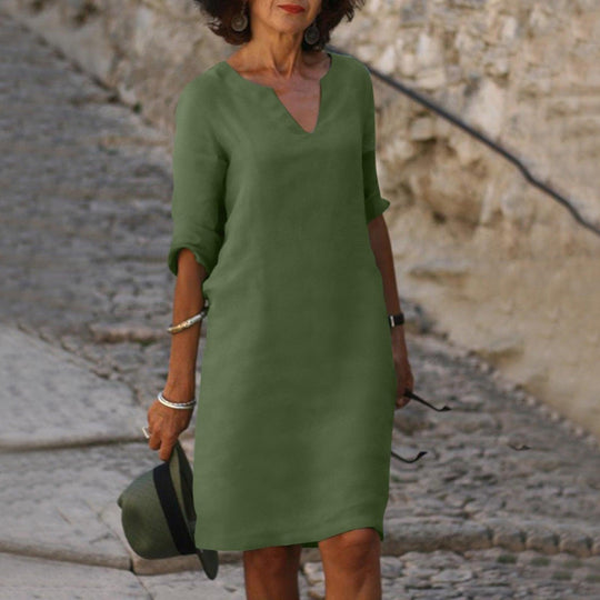 Freizeitkleid mit V-Ausschnitt für Damen | Midi