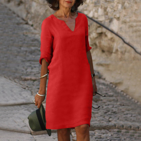 Freizeitkleid mit V-Ausschnitt für Damen | Midi