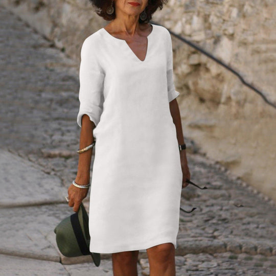 Freizeitkleid mit V-Ausschnitt für Damen | Midi