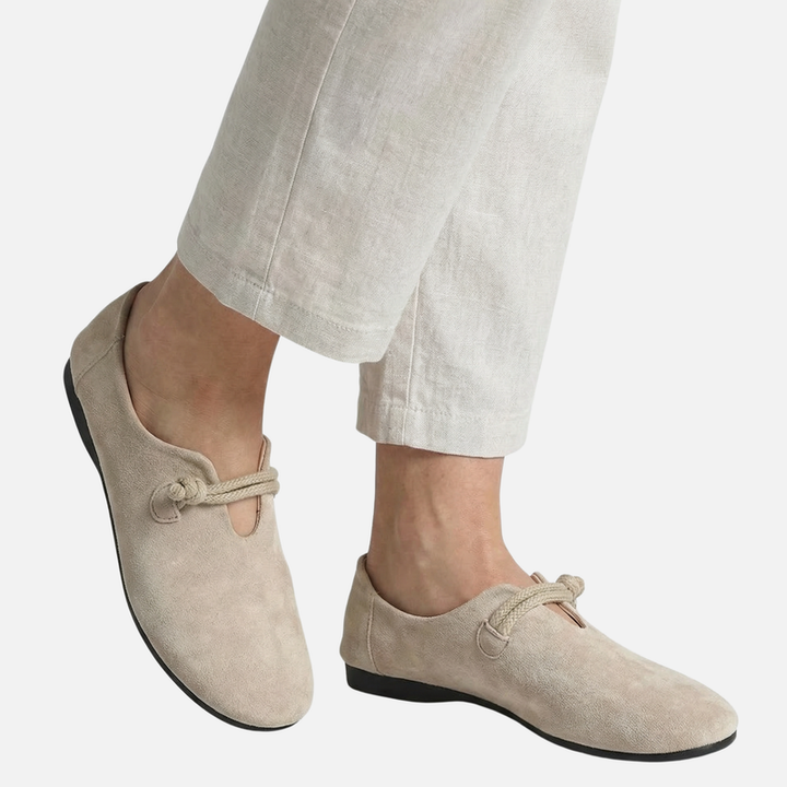 Letnie zamszowe loafersy, lekkie mokasyny z detalem ze sznurka dla kobiet