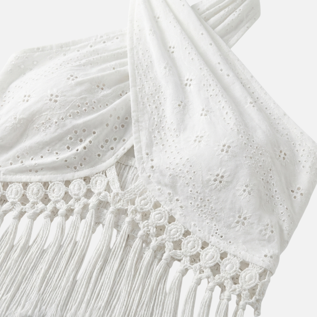 Spitzen Top mit Neckholder Ausschnitt und Quasten-Detail für Damen