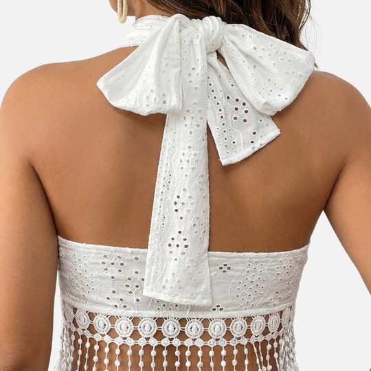 Spitzen Top mit Neckholder Ausschnitt und Quasten-Detail für Damen