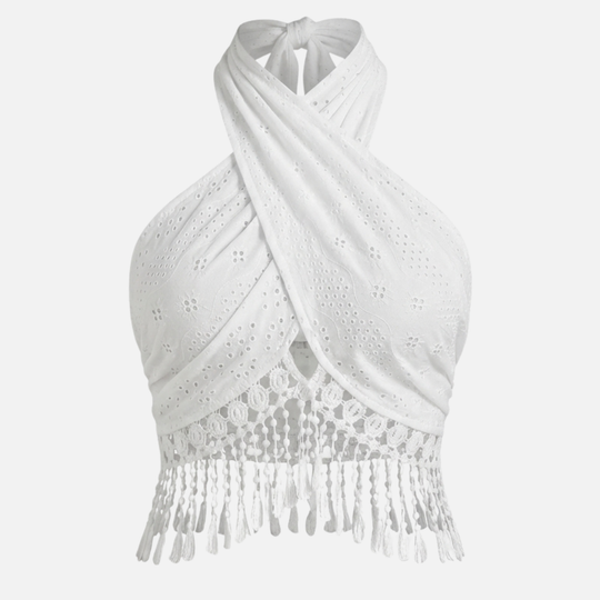 Spitzen Top mit Neckholder Ausschnitt und Quasten-Detail für Damen