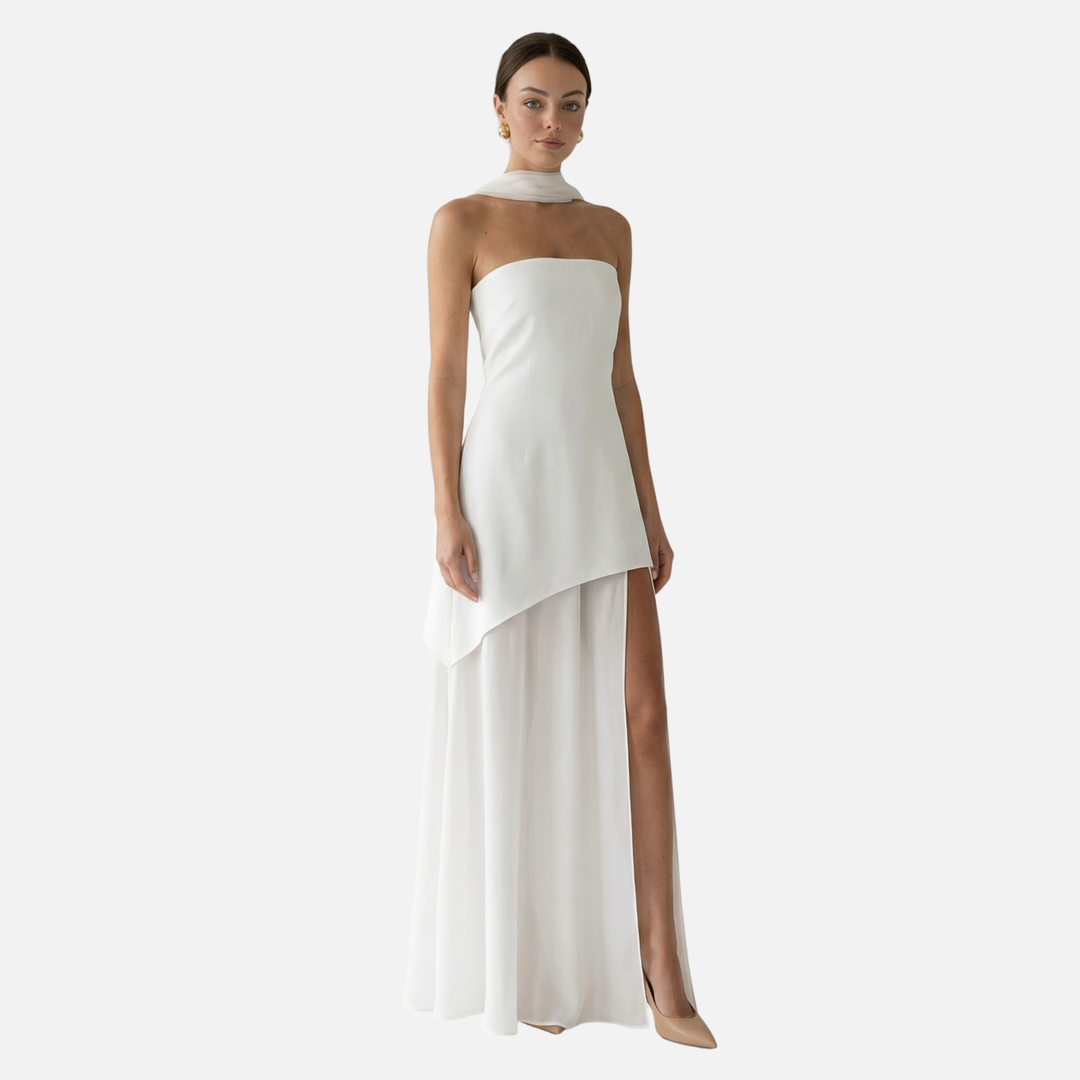 Straploses Maxikleid mit hohem Schlitz für Damen