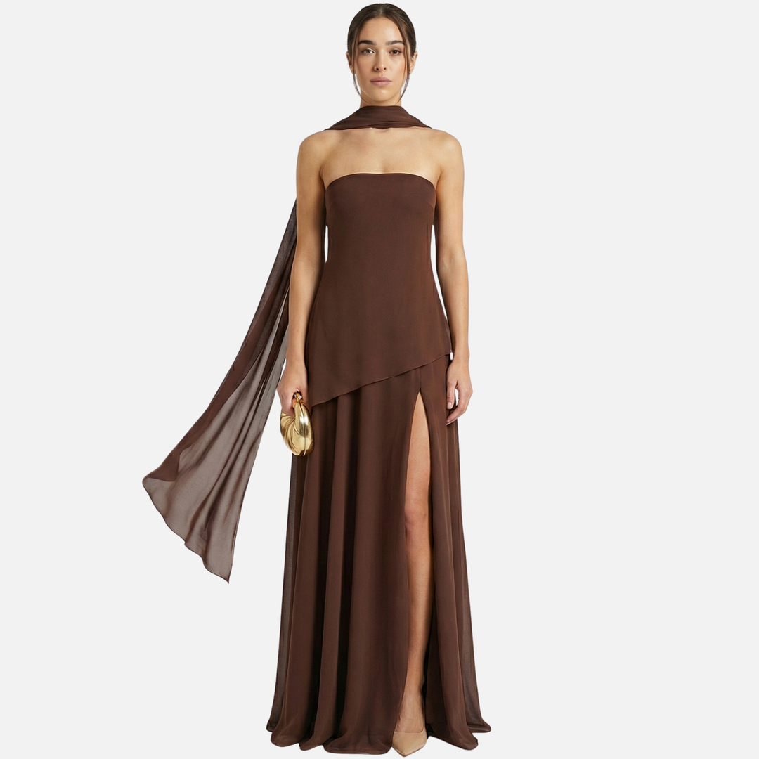 Straploses Maxikleid mit hohem Schlitz für Damen