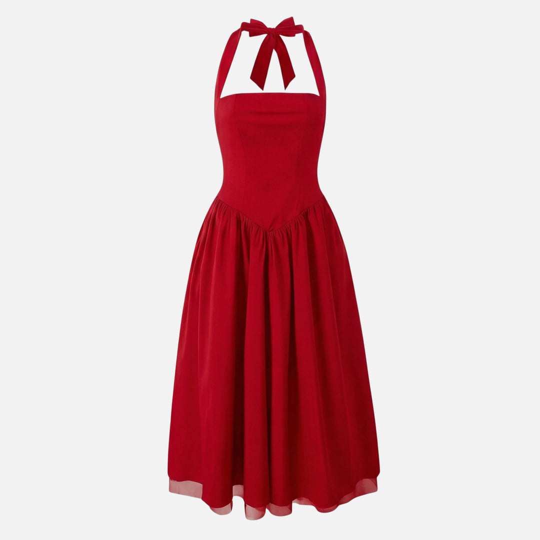 Tailliertes Midi-Schwingkleid mit Neckholder für Damen