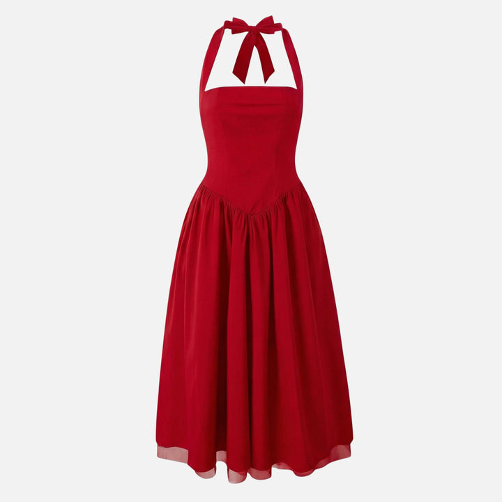 Tailliertes Midi-Schwingkleid mit Neckholder für Damen