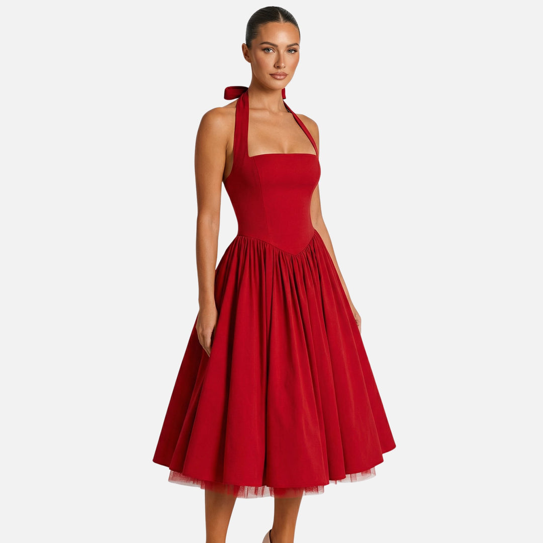 Tailliertes Midi-Schwingkleid mit Neckholder für Damen