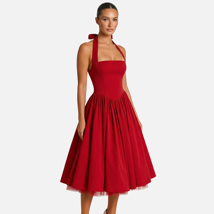 Tailliertes Midi-Schwingkleid mit Neckholder für Damen
