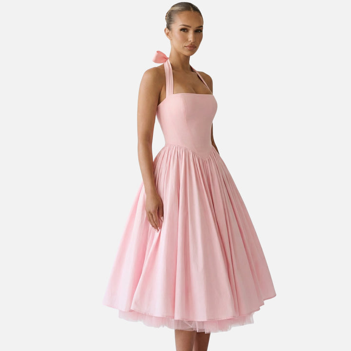 Tailliertes Midi-Schwingkleid mit Neckholder für Damen