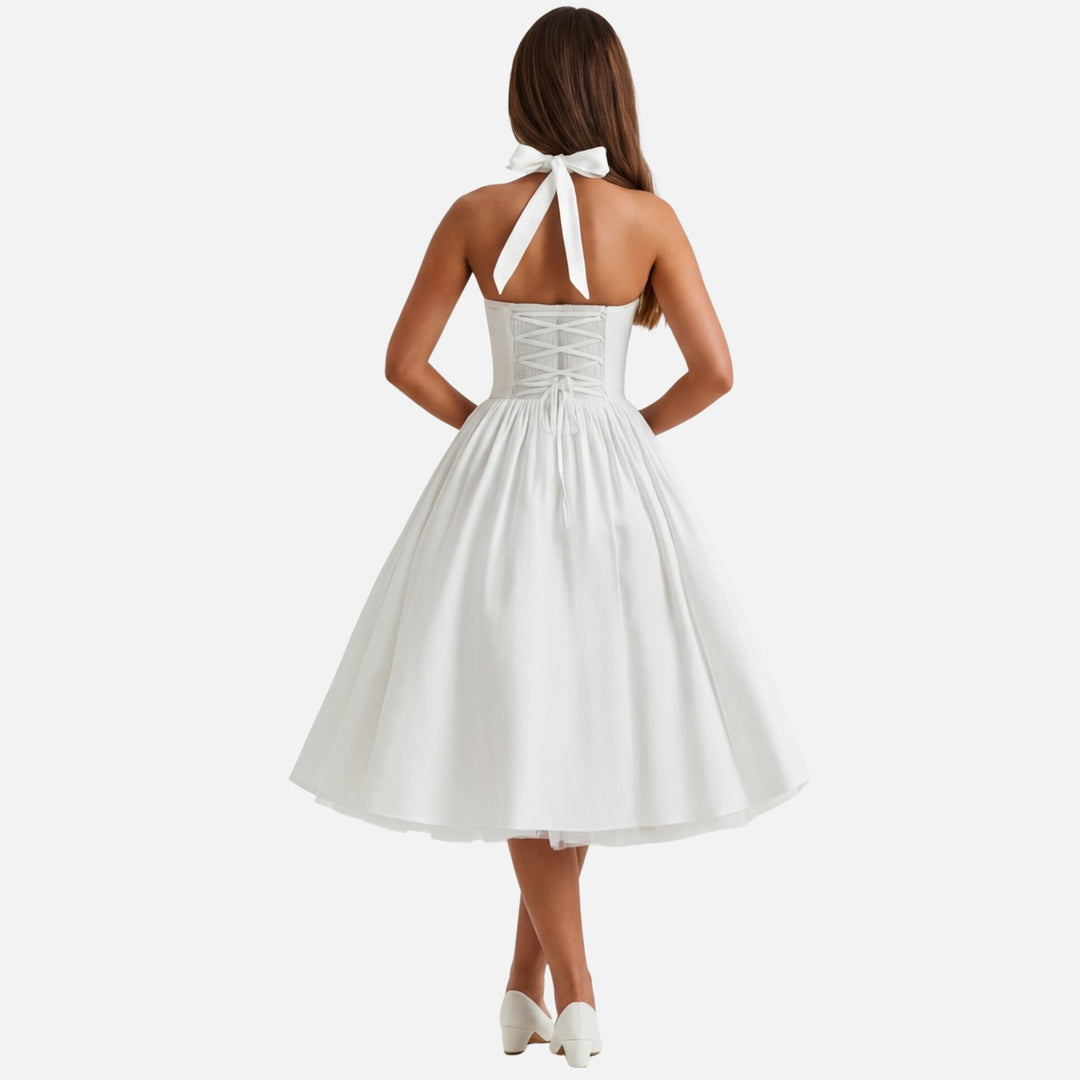 Tailliertes Midi-Schwingkleid mit Neckholder für Damen