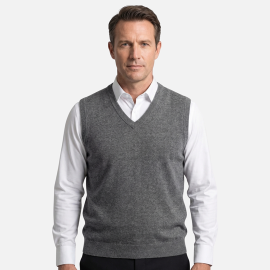 V-Ausschnitt Strickweste mit Gerippten Kanten für Herren