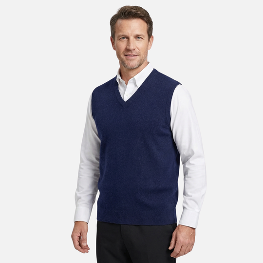 V-Ausschnitt Strickweste mit Gerippten Kanten für Herren