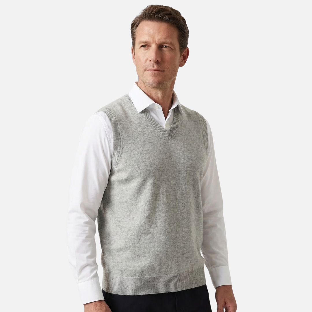 V-Ausschnitt Strickweste mit Gerippten Kanten für Herren