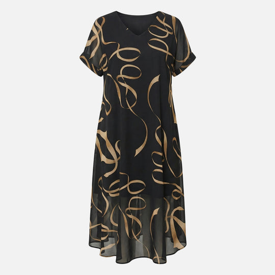 Weit geschnittenes Chiffon Midikleid mit V-Ausschnitt für Damen